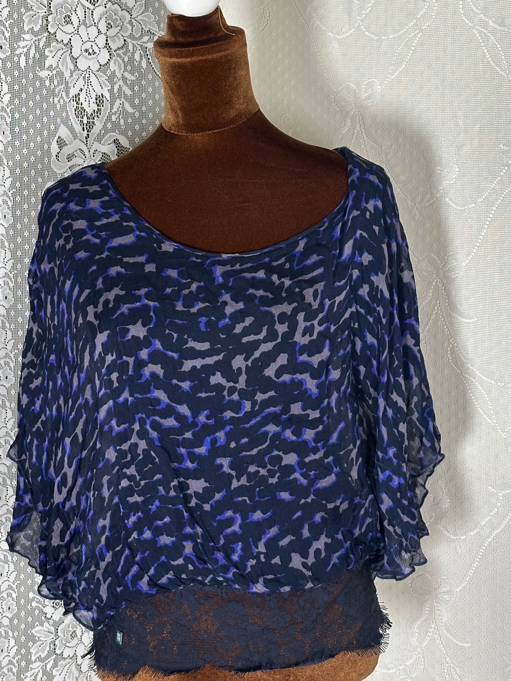 Women's Navy and Blue Sheer Layered Blouse